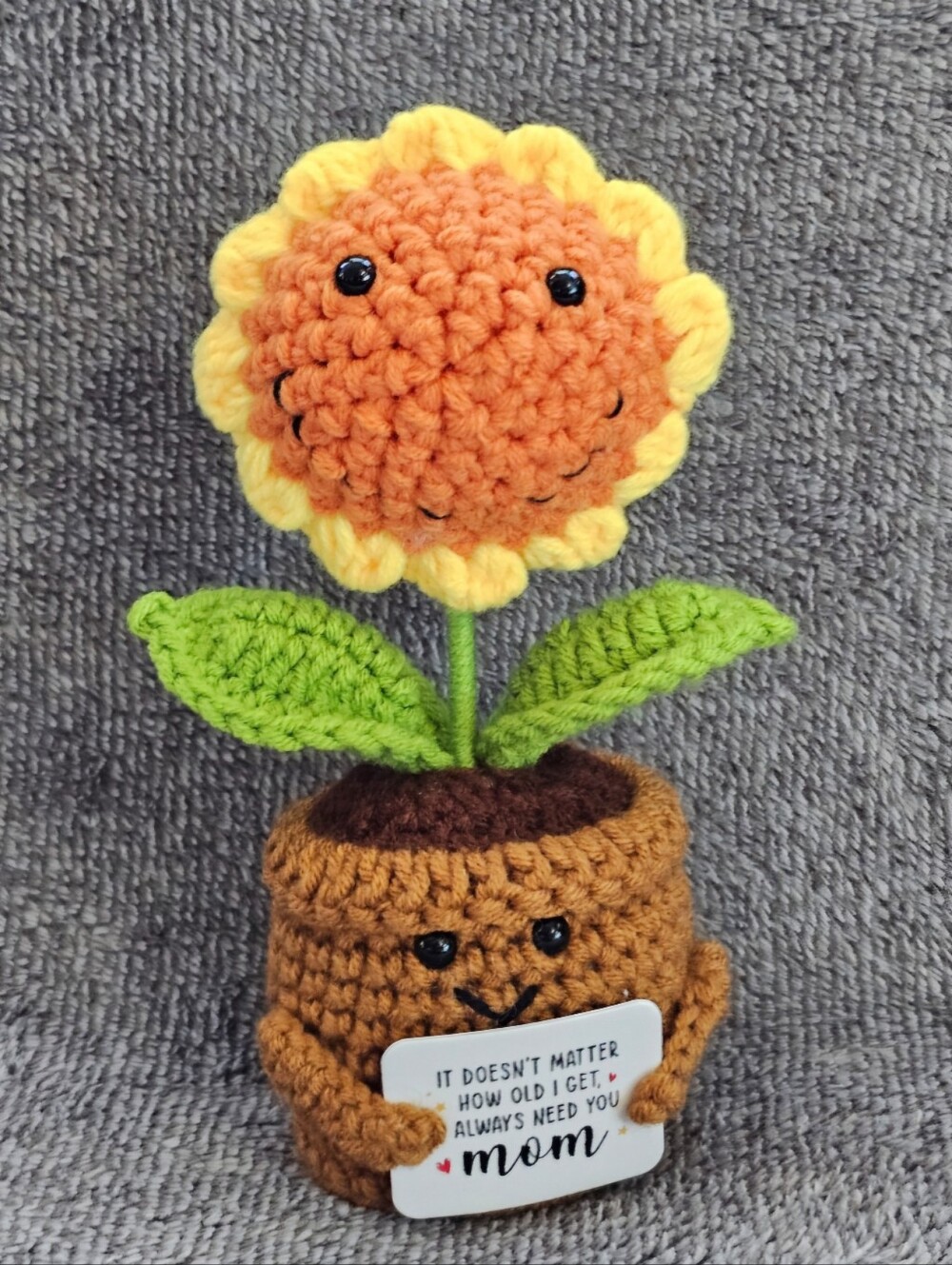 Emotional Support Crochet Sunflower with Brown Pot